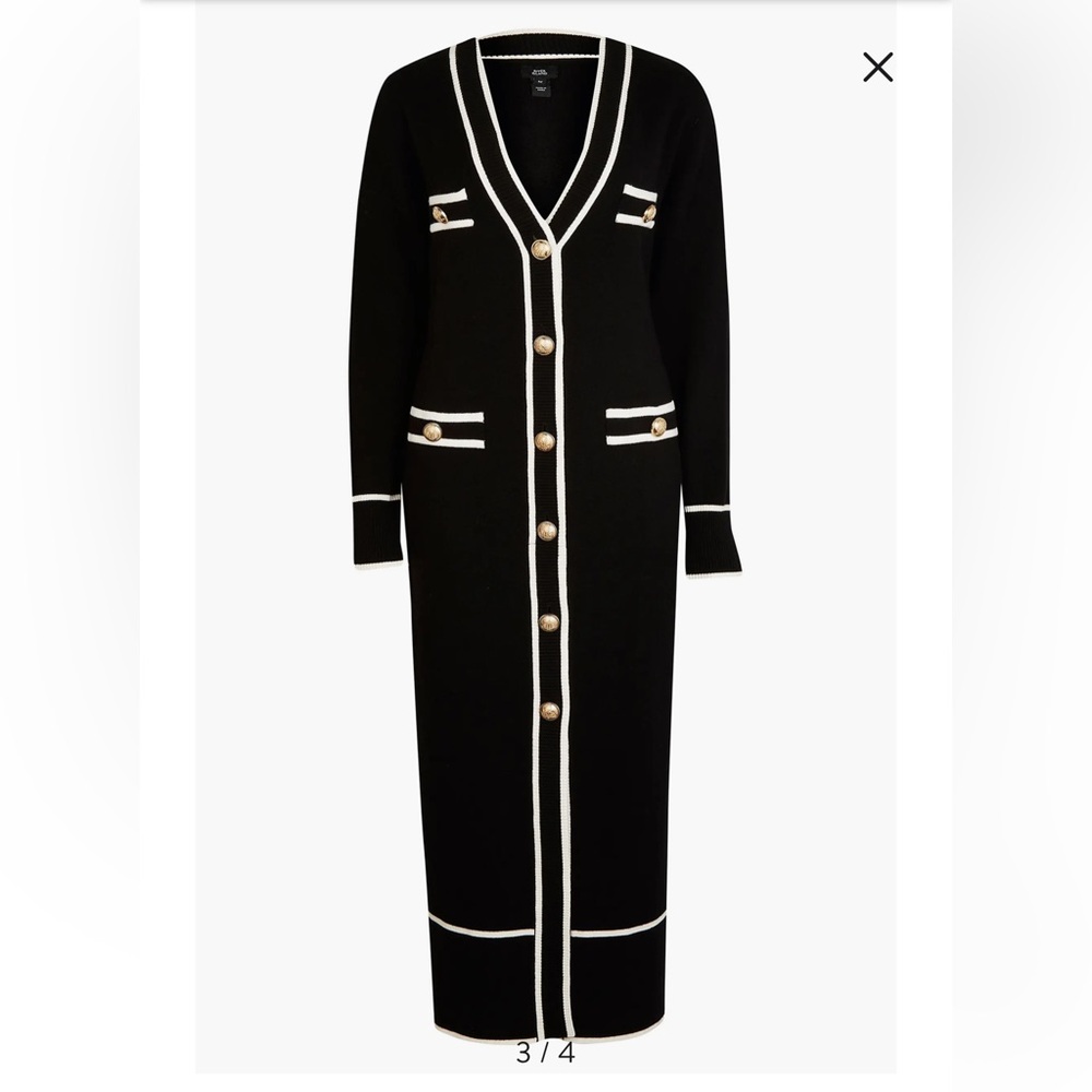 Splash Black Maxi Dress with White Trim and Gold Buttons